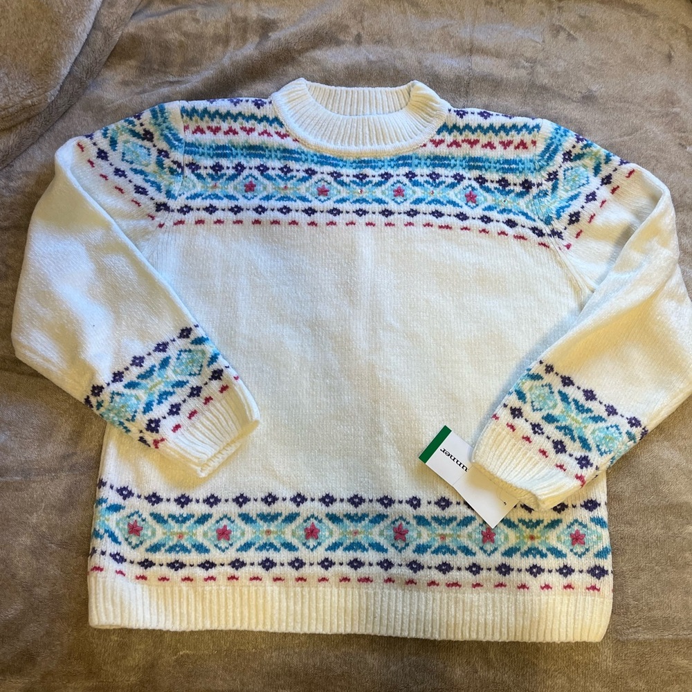 Vintage Alfred Dunner Cream Sweater Women’s size L Multicolor Pattern NWT